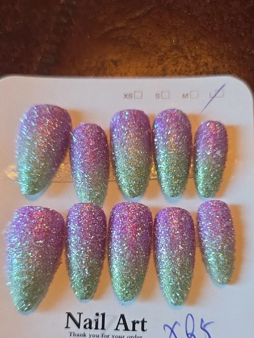 Glitter Ombre Press-On Nails - Pink to Green Size Large